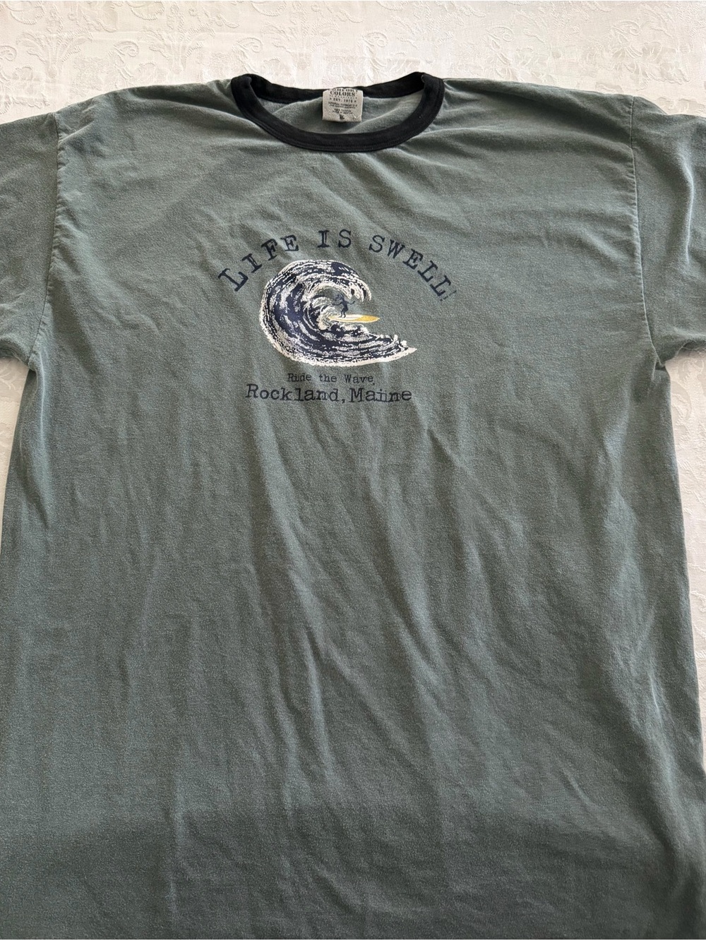 Vintage Life Is Swell Green Graphic Ringer T-Shirt